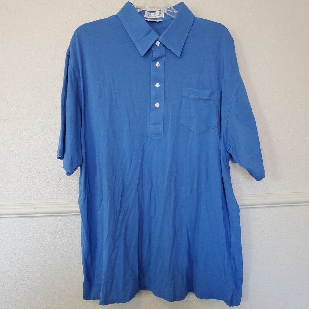 TUTTLE Men's XL Pima Cotton Lisle Polo Shirt Blue Short Sleeve Chest Pocket
